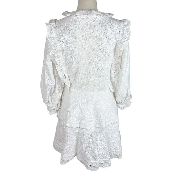 Shona Joy Ackley Broderie Frill Eyelet Mini Dress White Puff Sleeve Size 10 - Picture 5 of 9